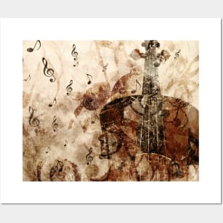 Violin with music notes old paper Posters and Art